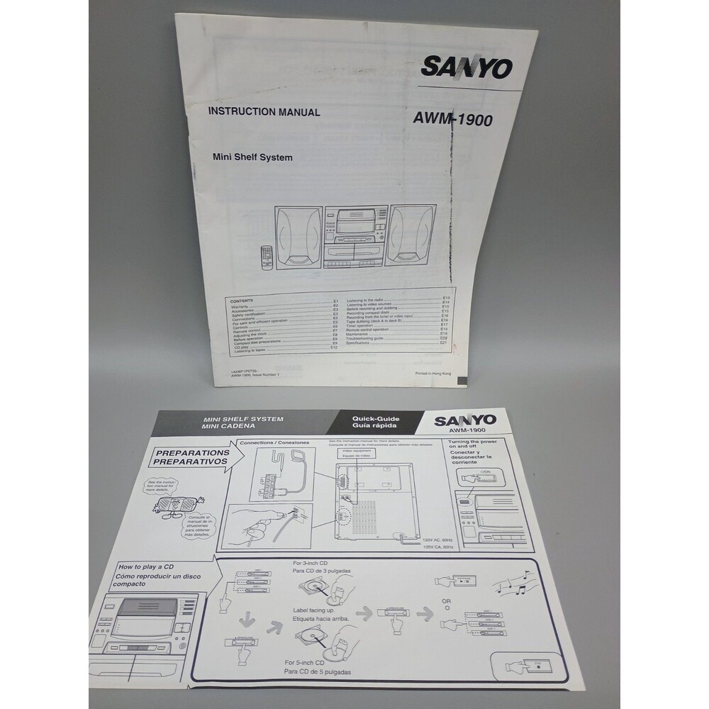INSTRUCTION MANUAL FOR VINTAGE SANYO Mini Shelf System AWM 1900